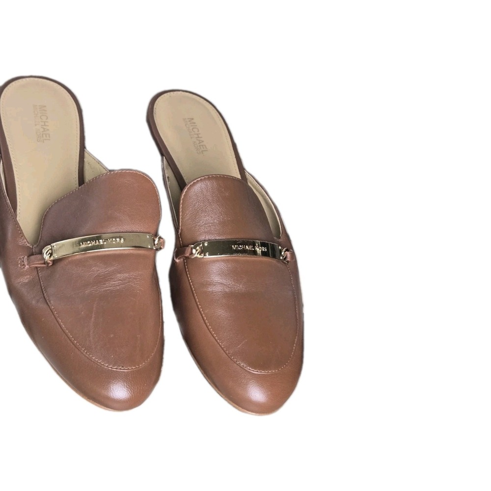 Michael Kors Tiffanie Flat Mule Brown Leather 8 Slide Preppy Designer Office